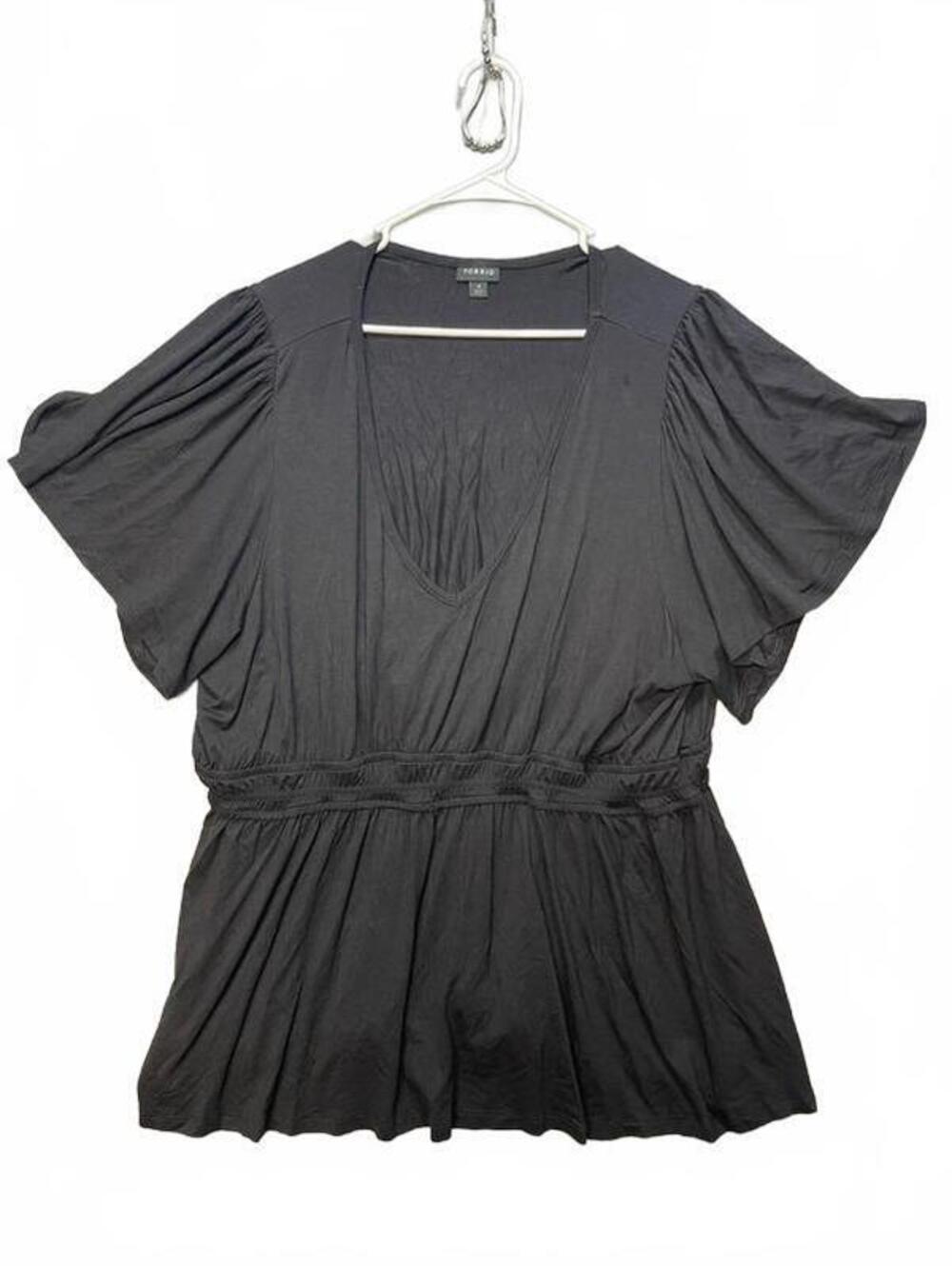 Torrid Womens Black V Neck Peplum Top Size 4 Short Flutter Sleeve Stretch